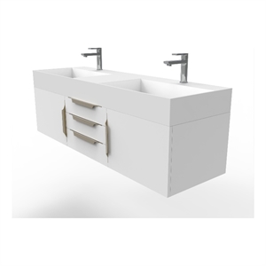Amazon 60&quot White Wood Floating Vanity with White Top and Gold Trim