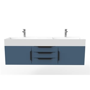 Amazon 60&quot Blue Wood Floating Vanity with White Top and Black Trim