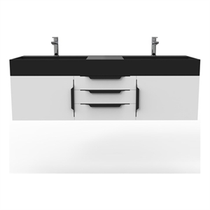 Amazon 60&quot White Wood Floating Vanity with Black Top and Black Trim