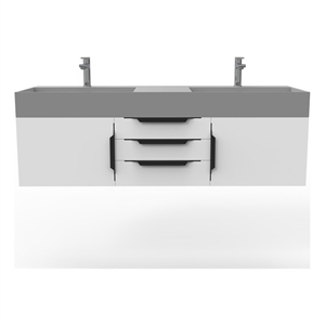 Amazon 60&quot White Wood Floating Vanity with Gray Top and Black Trim