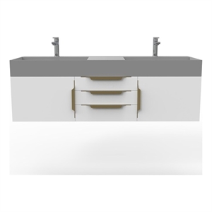 Amazon 60&quot White Wood Floating Vanity with Gray Top and Gold Trim