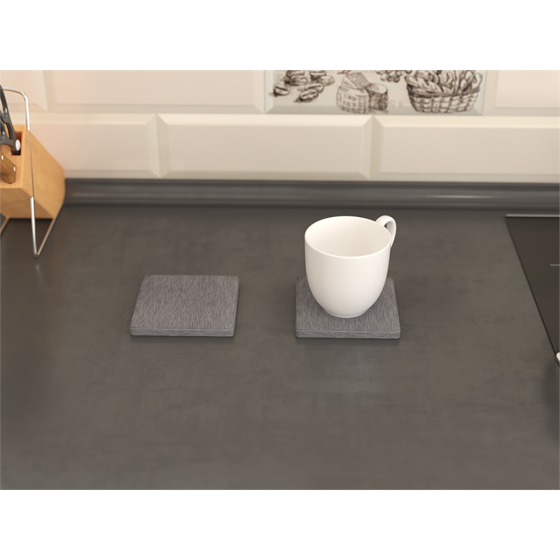 Modern Kitchen Absorbent Square Diatomite Stone Coaster in Gray (Set of 4)