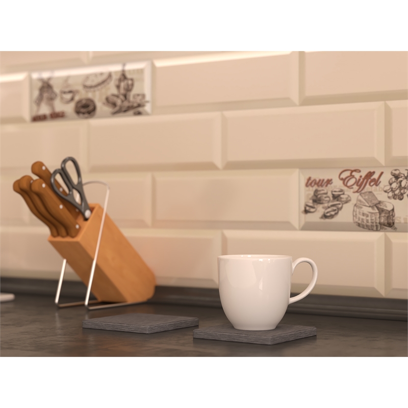 Modern Kitchen Absorbent Square Diatomite Stone Coaster in Gray (Set of 4)