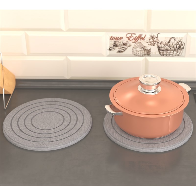 Modern Kitchen Anti-Slip Diatomite Stone Trivet in Gray (Set of 2)