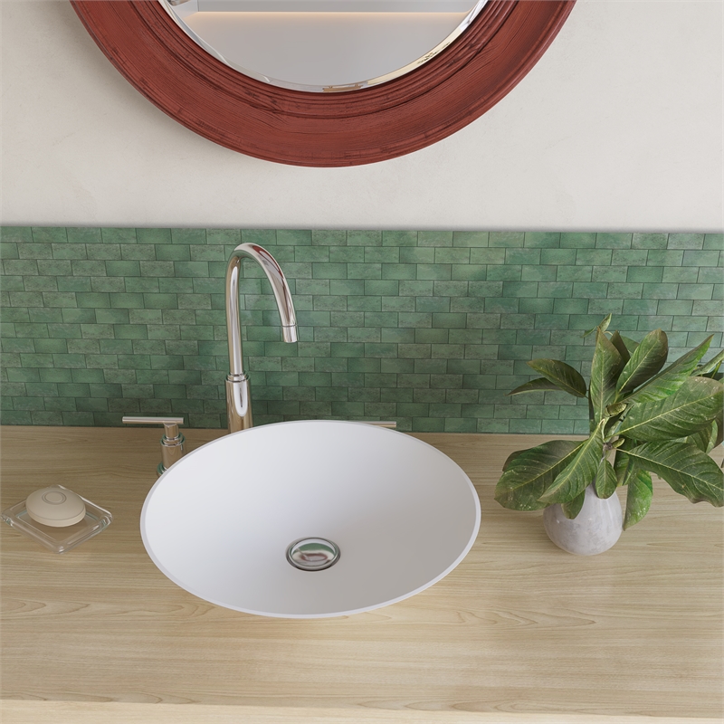 Mahdi Circular Solid Surface Stone Bathroom Sink in White