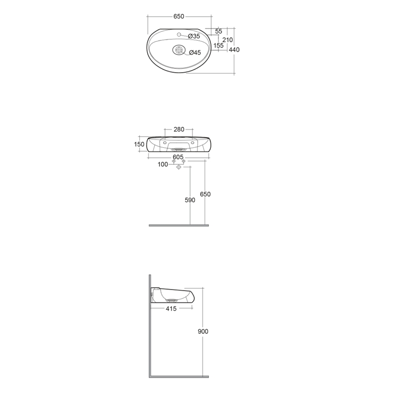 Rosaria Oval Ceramic Wall Mount Bathroom Sink in Matte White