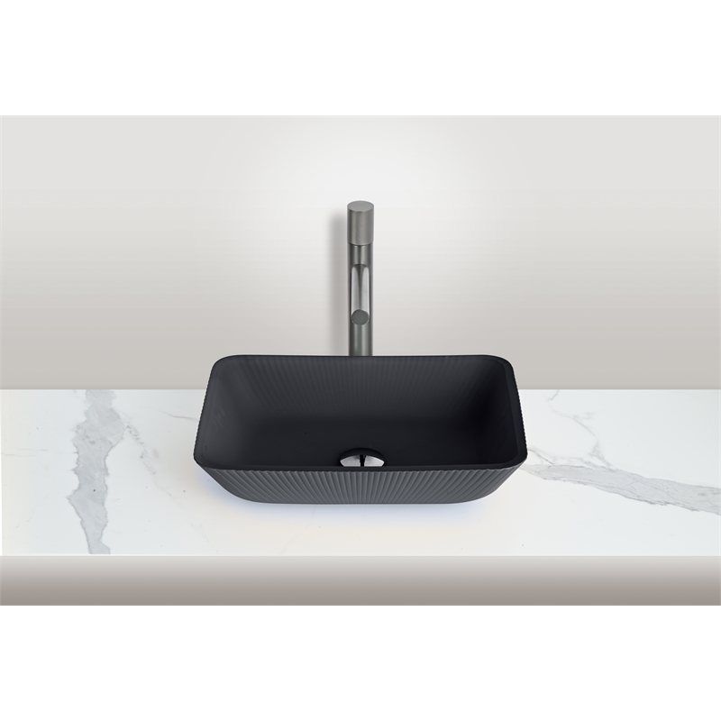 Arete Rectangular Tempered Glass Vessel Bathroom Sink in Black