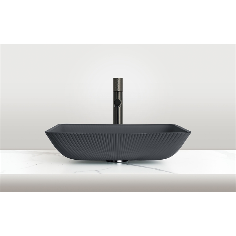 Arete Rectangular Tempered Glass Vessel Bathroom Sink in Black