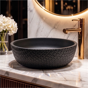 Yale 17&quot Round Glass Crystal Vessel Bathroom Sink in Black