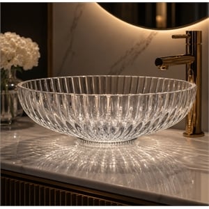Lucine 21&quot Tempered Glass Oval Bathroom Vessel Sink - Clear