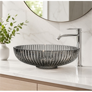 Lucine 21&quot Oval Tempered Glass Vessel Bathroom Sink in Black