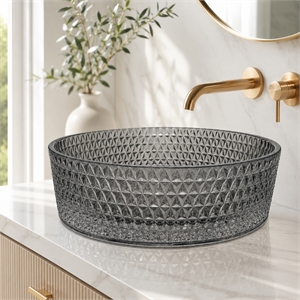 Scotch 16&quot Tempered Glass Circular Bathroom Vessel Sink in Gray
