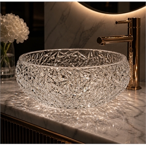 Moonshell 17&quot Tempered Glass Circular Bathroom Vessel Sink in Clear