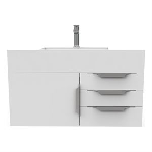 Nile 36&quot White Wood Floating Vanity with White Top and Brushed Nickel Trim