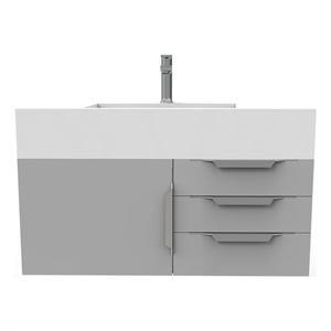 Nile 36&quot Gray Wood Floating Vanity with White Top and Brushed Nickel Trim