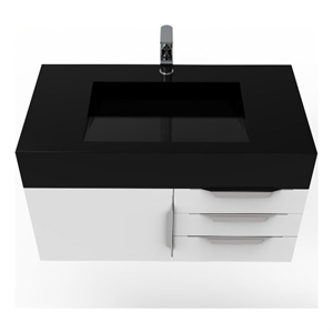 Nile 36&quot White Wood Floating Vanity with Black Top and Brushed Nickel Trim