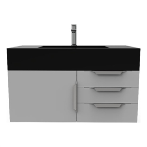 Nile 36&quot Gray Wood Floating Vanity with Black Top and Brushed Nickel Trim