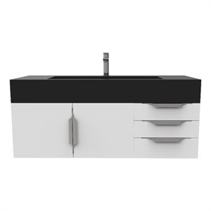 Nile 48&quot White Wood Floating Vanity with Black Top and Brushed Nickel Trim