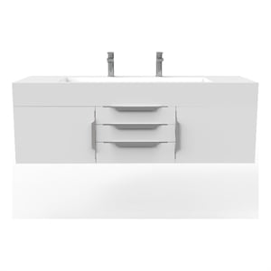 Nile 60&quot White Wood Floating Vanity with White Top and Brushed Nickel Trim