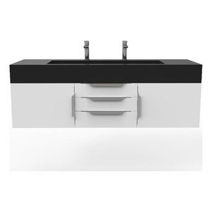 Nile 60&quot White Wood Floating Vanity with Black Top and Brushed Nickel Trim