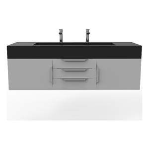 Nile 60&quot Gray Wood Floating Vanity with Black Top and Brushed Nickel Trim
