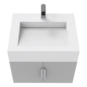 Nile 24&quot Gray Wood Floating Vanity with White Top and Brushed Nickel Trim