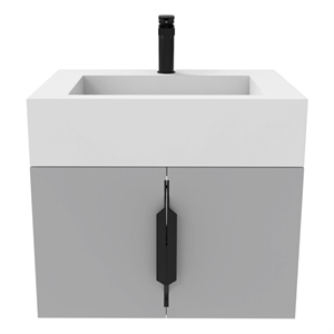 Castello USA Nile 24&quot Gray Wood Floating Vanity with White Top and Black Trim