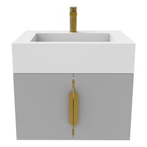 Nile 24&quot Gray Wood Floating Vanity with White Top and Gold Trim