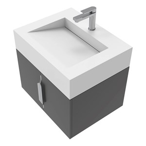 Nile 24&quot Black Wood Floating Vanity with White Top and Brushed Nickel Trimm