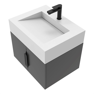 Nile 24&quot Black Wood Floating Vanity with White Top and Black Trim