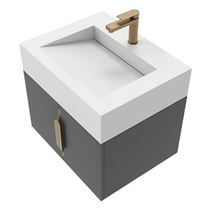 Nile 24&quot Black Wood Floating Vanity with White Top and Gold Trim