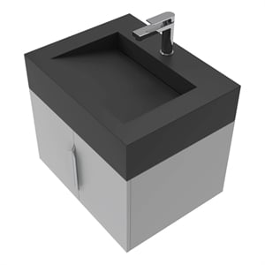 Nile 24&quot Gray Wood Floating Vanity with Black Top and Chrome Trim