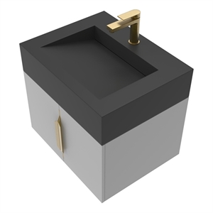 Nile 24&quot Gray Wood Floating Vanity with Black Top and Gold Trim