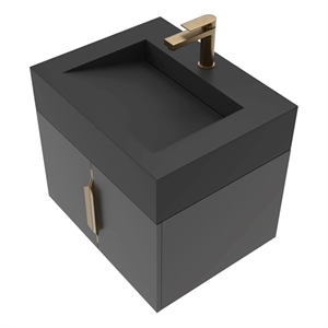 Nile 24&quot Black Wood Floating Vanity with Black Top and Gold Trim