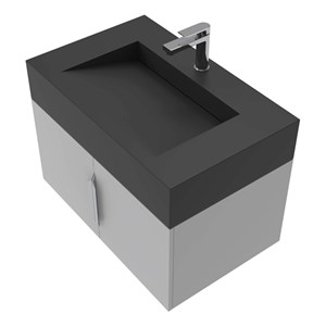 Nile 30&quot Gray Wood Floating Vanity with Black Top and Brushed Nickel Trim