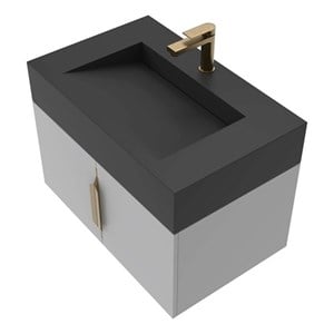Nile 30&quot Gray Wood Floating Vanity with Black Top and Gold Trim