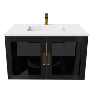 Solaria 36&quot Blue Wood Floating Vanity Set with Glass Facade