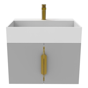 Amazon 24&quot Gray Wood Floating Vanity with White Top and Gold Trim