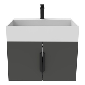 Amazon 24&quot Black Wood Floating Vanity with White Top and Black Trim