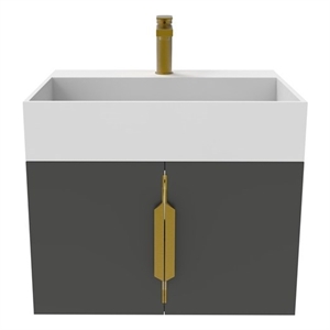 Amazon 24&quot Black Wood Floating Vanity with White Top and Gold Trim