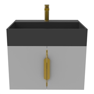 Amazon 24&quot Gray Wood Floating Vanity with Black Top and Gold Trim