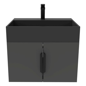 Amazon 24&quot Black Wood Floating Vanity with Black Top and Black Trim