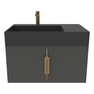 Amazon 24&quot Black Wood Floating Vanity with Black Top and Gold Trim