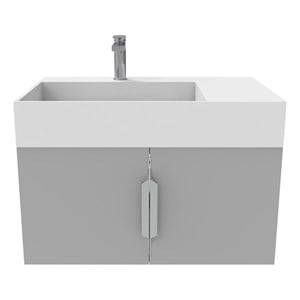 Amazon 30&quot Gray Wood Floating Vanity with White Top and Brushed Nickel Trim