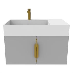 Amazon 30&quot Gray Wood Floating Vanity with White Top and Gold Trim