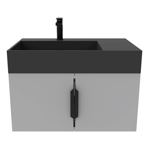 30&quot Gray Wood Floating Vanity with Black Top and Black Trim