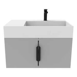 Amazon 30&quot Gray Wood Floating Vanity with White Top and Black Trim