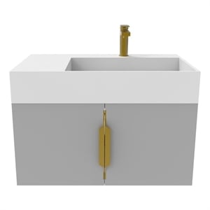 Amazon 30&quot Gray Wood Floating Vanity with White Top and Gold Trim