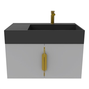 Amazon 30&quot Gray Wood Floating Vanity with Black Top and Gold Trim