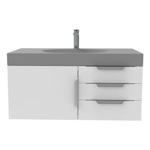 Thames 36&quot Soild Surface Stone Bathroom White Vanity Set - Gray Top In Chrome